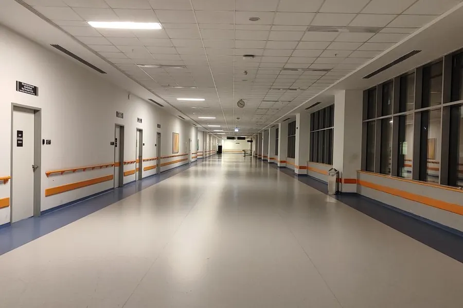 Modern, well-lit hospital corridor
