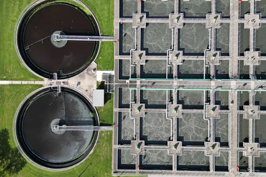 Aerial view of a water treatment plant